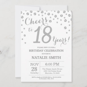 18th Birthday Silver Glitter Diamond Invitation Einladung