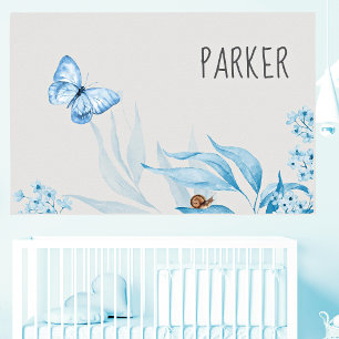 18x12 Aquarell Vintage Blau Florales Babyzimmer Poster