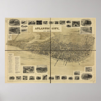 1900 Atlantic City NJ Birds Eye Panoramablick Kart Poster