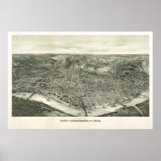 1900 Cincinnati, OH Vögel Augen Aussicht Karte Poster