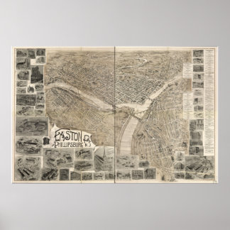 1900 Easton, PA & Phillipsburg, NJ Panorama Karte Poster