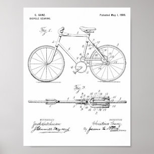 1900 Fahrradgetriebe-Patent Kunst Zeichnung Druck Poster