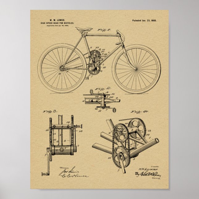 1900 Hochgeschwindigkeits-Fahrraddesign - Patentdr Poster (Vorne)