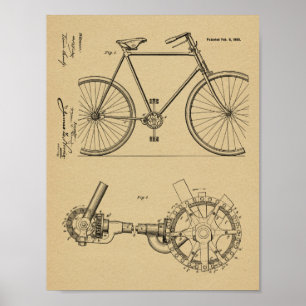 1900 Kettenloses Fahrrad Design Patent Kunst Druck Poster