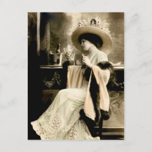 1900 Pariserin trinkt Champagner Postkarte