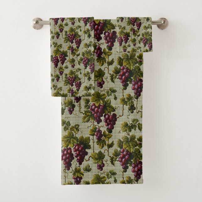 1900 Vintage Trauben Botanisches Design Frucht Badhandtuch Set (Insitu)