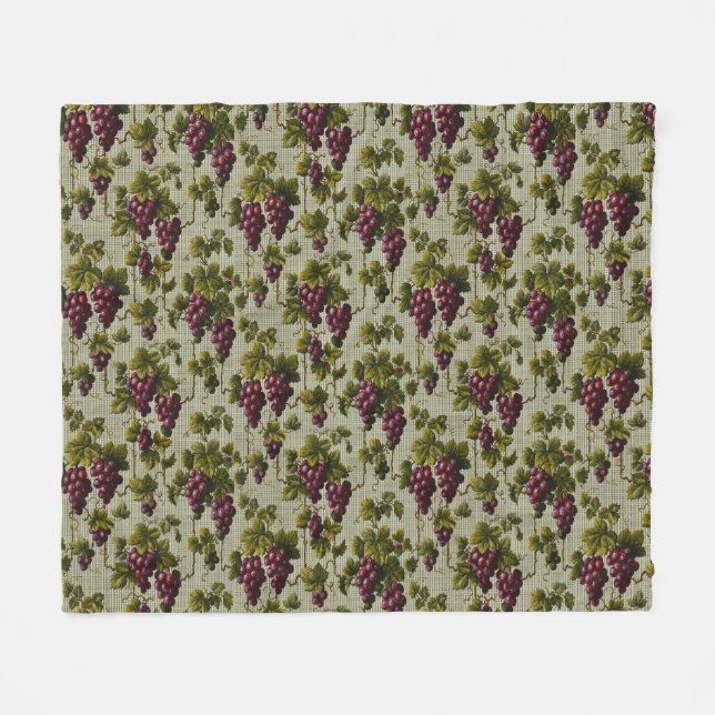 1900 Vintage Trauben Botanisches Design Frucht Fleecedecke (Vorderseite (Horizontal))