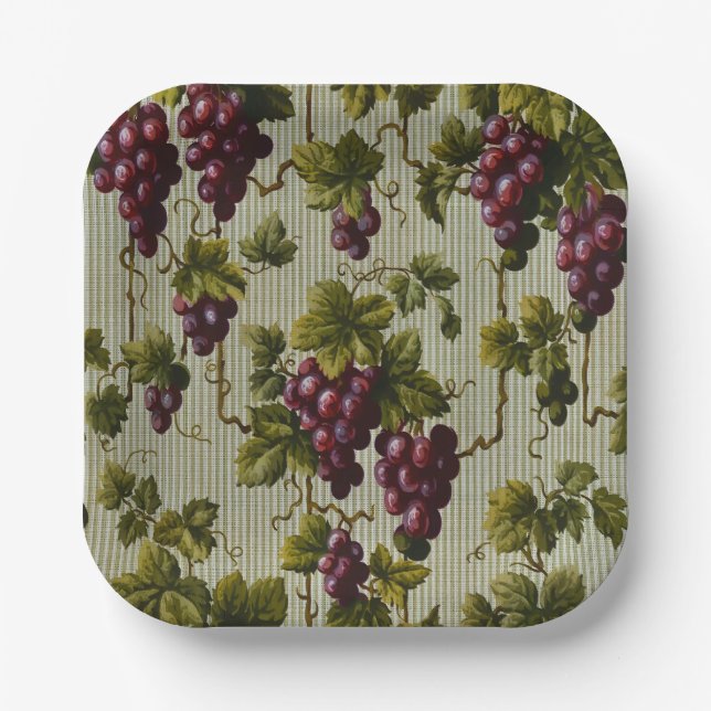 1900 Vintage Trauben Botanisches Design Frucht Pappteller (Vorderseite)