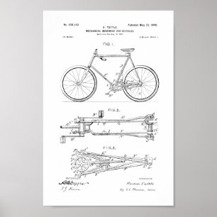 1900 Vintager Fahrrad-Patent-Druck fertigen Farbe Poster