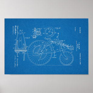 1900 Vintages Fahrrad Patent Blueprint Art Print Poster