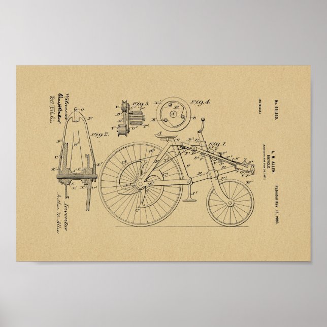 1900 Vintages Fahrradpatent Art Printwerbung Poster (Vorne)