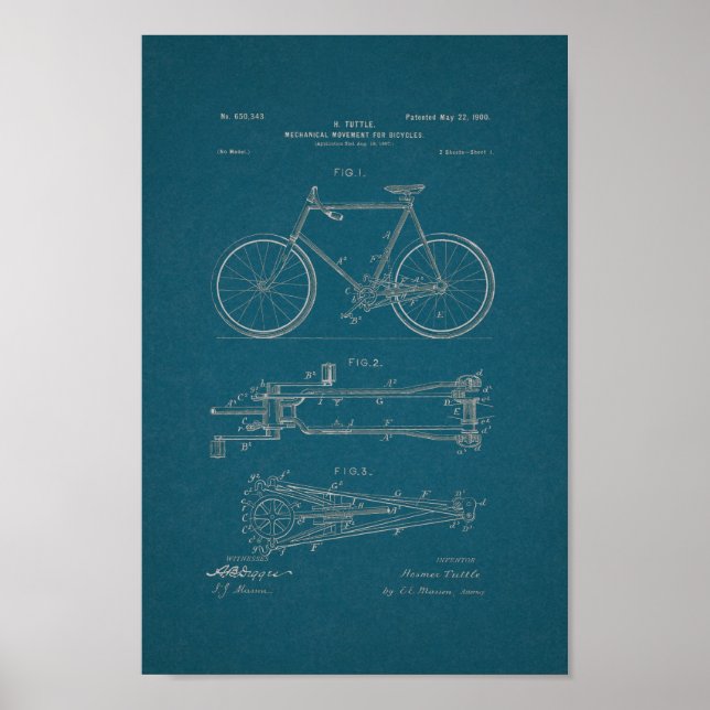 1900 Vintages Fahrradpatent Print Blueprint Art Poster (Vorne)