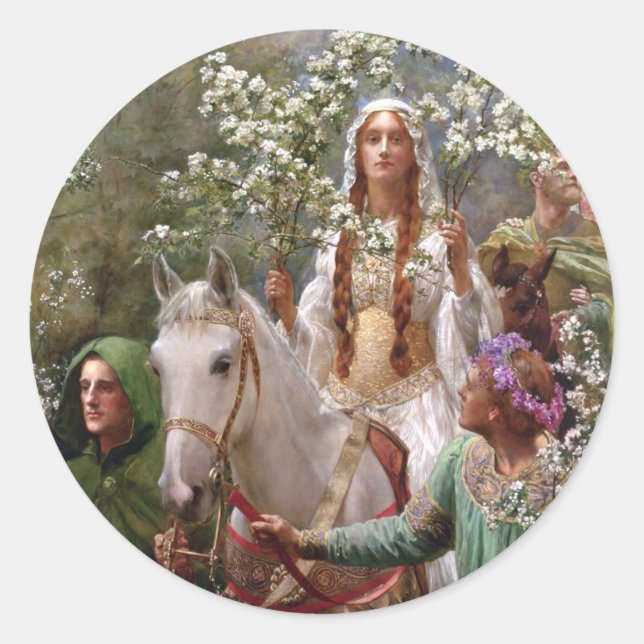 1900 von John Collier, Königin Guineveres Maying Runder Aufkleber (Vorderseite)