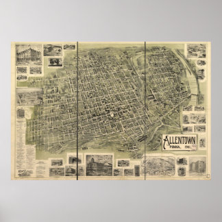 1901 Allentown, PA Birds Eye Panoramablick Karte Poster