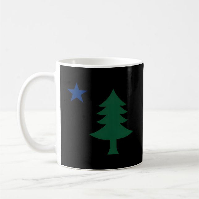 1901 Alte erste Fahne von Maine E Tree and Star Kaffeetasse (Links)