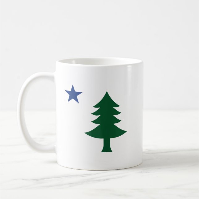 1901 Alte erste Flagge von Maine Pine Tree und Sta Kaffeetasse (Links)