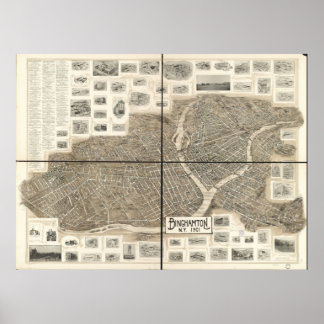 1901 Binghamton, New Birds Eye Panorama Karte Poster