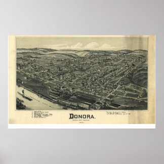 1901 Donora, PA Birds Eye Panoramablick Karte Poster