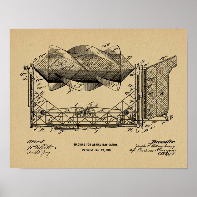 1901 Flugmaschine Flugzeug Patent Art Zeichnend Poster (Vorne)