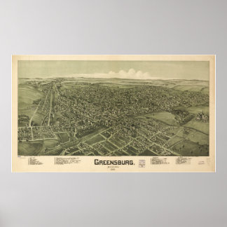 1901 Greensburg, PA Birds Eye Panoramablick Karte Poster
