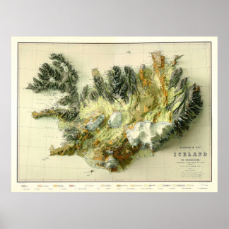 1901 Isländische Geologische Karte 3D digital darg Poster