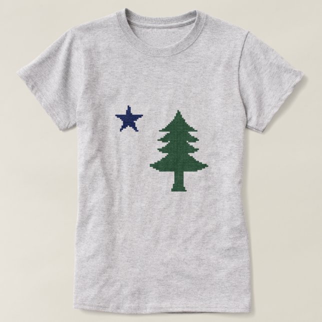 1901 Maine Flag Imitate Cross Stitch T-Shirt (Design vorne)