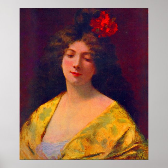 1901 schöne Dame mit einem Schal Poster (Vorne)