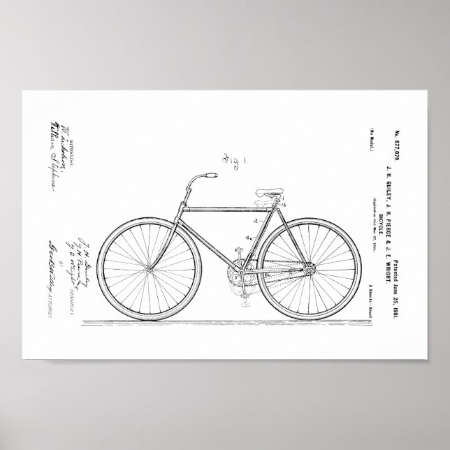 1901 Vintages Fahrradpatent Art Print Poster (Vorne)