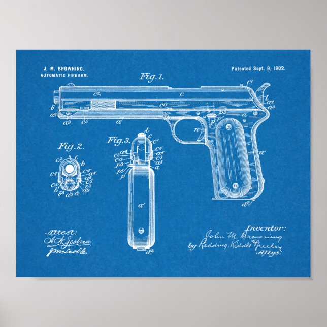 1902 Bräunende Schusswaffenpatentkunst Zeichnend P Poster (Vorne)