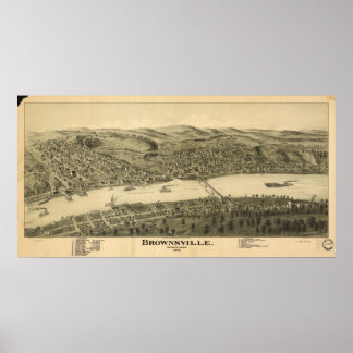 1902 Brownsville, PA Birds Eye Panoramablick Karte Poster