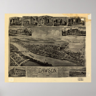 1902 Dawson, PA Birds Eye Panorama Karte Poster