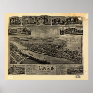 1902 Dawson, PA Birds Eye View Panoramic Map Poster