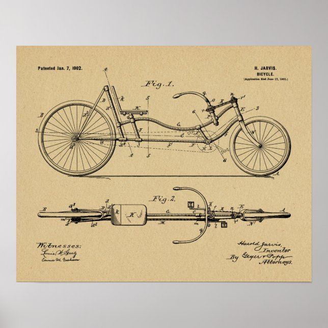 1902 Fahrradfahrer Design Patent Art Print Poster (Vorne)