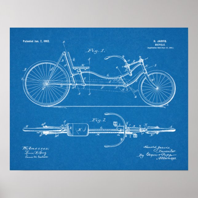 1902 Fahrradfahrer Design Patent Art Print Poster (Vorne)