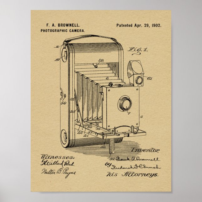 1902 Faltkamera Patent Art Zeichnend Druck Poster (Vorne)