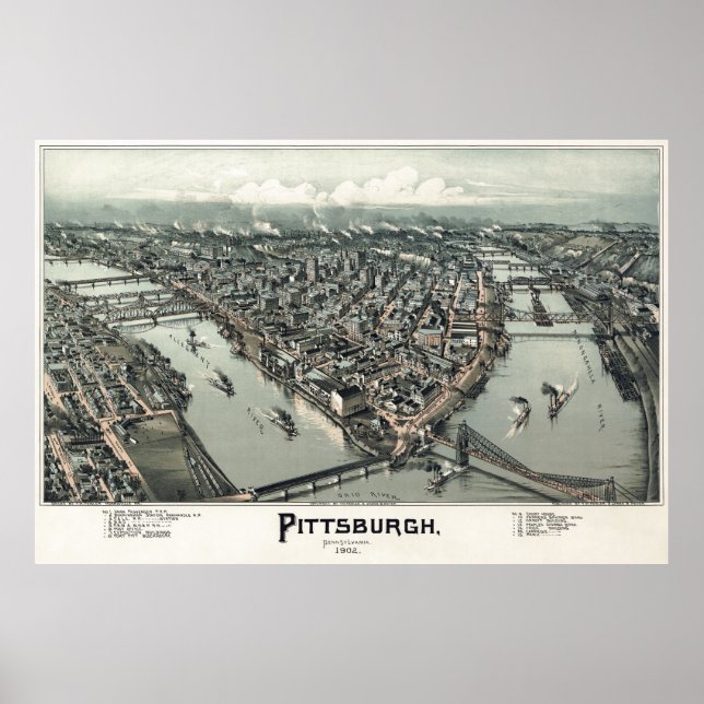 1902 HAND DRAWN MAP OF PITTSBURGH POSTER (Vorne)