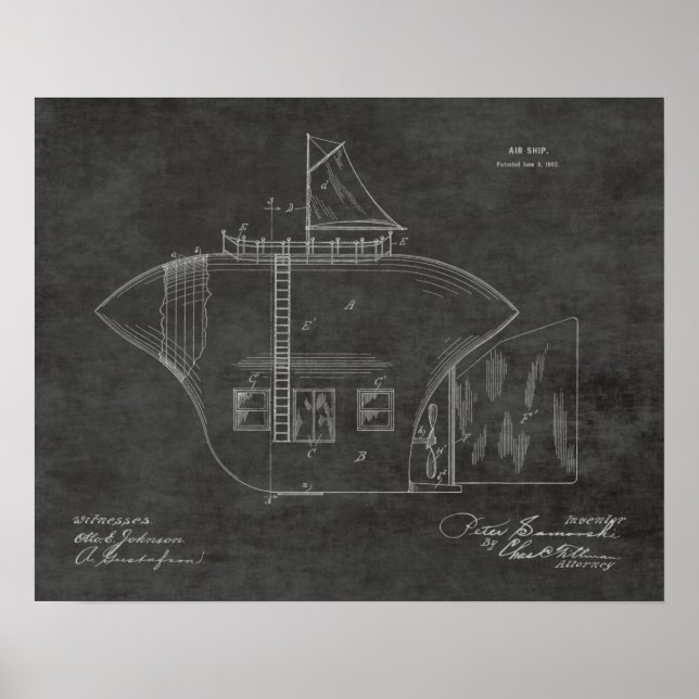 1902 Odd Airship Airplane Patent Art Zeichnend Pri Poster (Vorne)