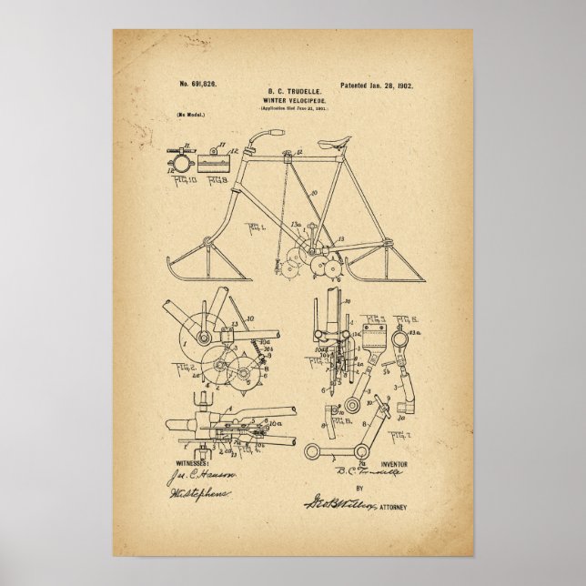 1902 Patent Bicycle Winter velocipede Poster (Vorne)