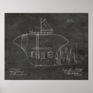 1902 Seltsame Luftschiff-Flugzeug-Patentkunstzeich Poster