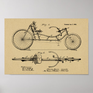 1902 Vintager Recumbent Fahrrad-Patent-Kunst-Druck Poster