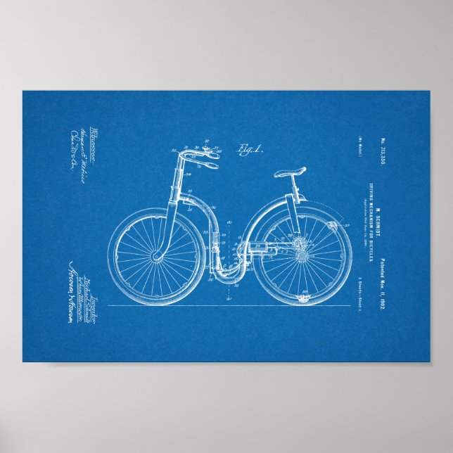 1902 Vintages Fahrrad Patent Blueprint Art Print Poster (Vorne)