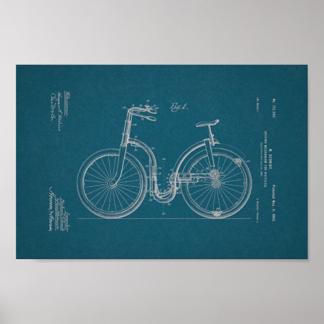 1902 Vintages Fahrrad Patent Blueprint Art Print Poster (Vorne)