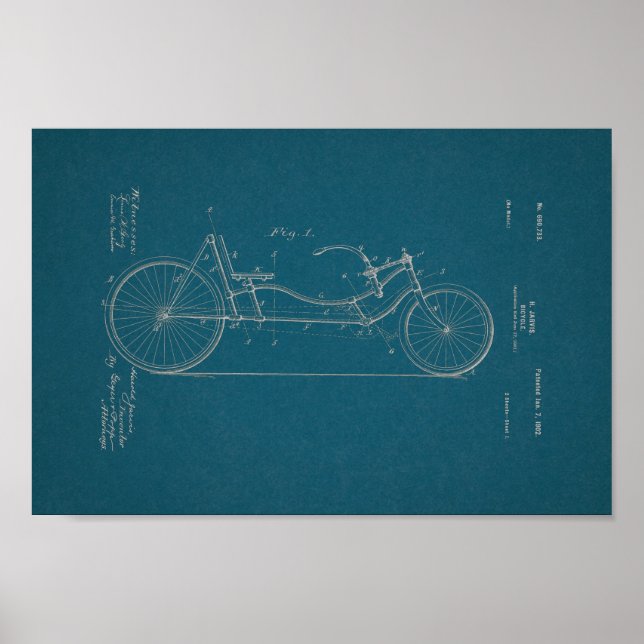 1902 Vintages Fahrrad Patent Blueprint Art Print Poster (Vorne)