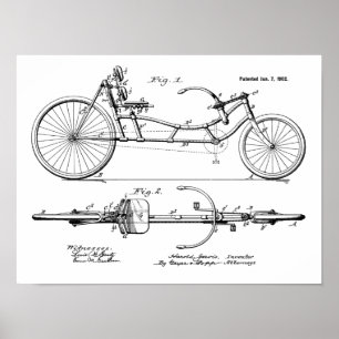 1902 Vintages Fahrradpatent für Recumbent Art Prin Poster