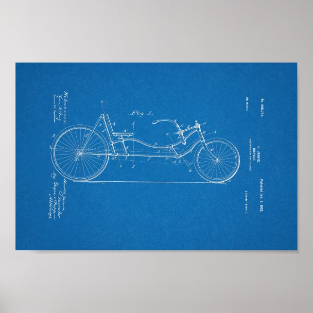 1902 Vintages Fahrradpatent Print Blueprint Art Poster (Vorne)