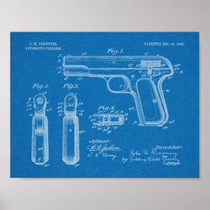 1903 Browning Waffenpatent Kunst Zeichnungsdruck Poster