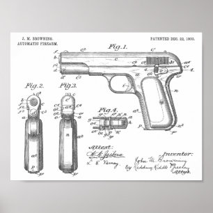 1903 Browning Waffenpatent Kunst Zeichnungsdruck Poster
