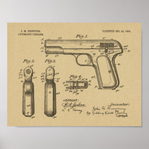 1903 Browning Waffenpatent Kunst Zeichnungsdruck Poster