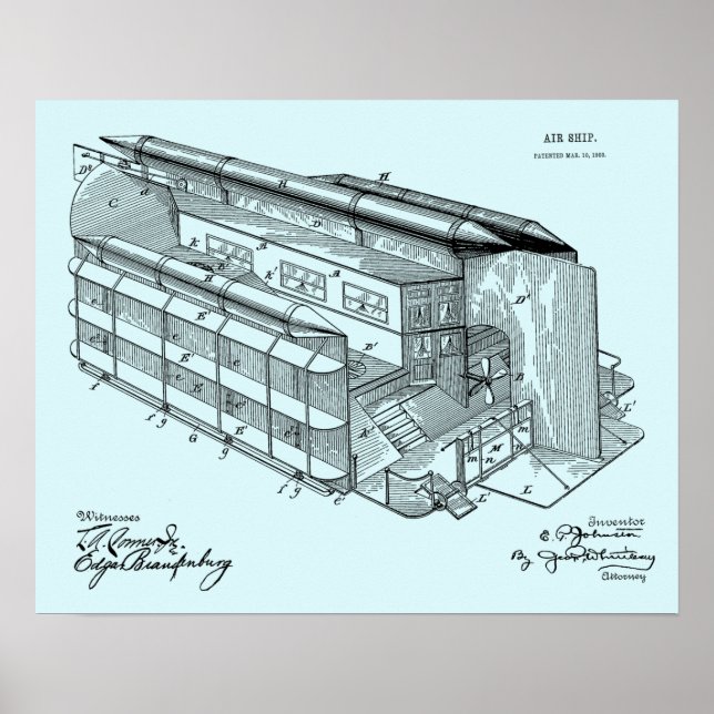 1903 Flying AirShip Patent Art Zeichnend Print Poster (Vorne)