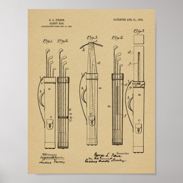 1903 Golf Club Caddy Bag Design Patent Art Print Poster (Vorne)